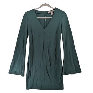 Forever 21 Contemporary‎ Sheath Dress XS Green VNeck Bell Sleeve Keyhole Short